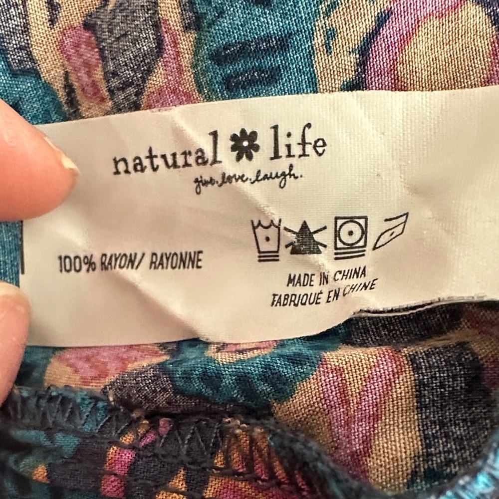 Natural Life Rowan XL midi dress floral navy teal purple, side slit - Picture 8 of 9